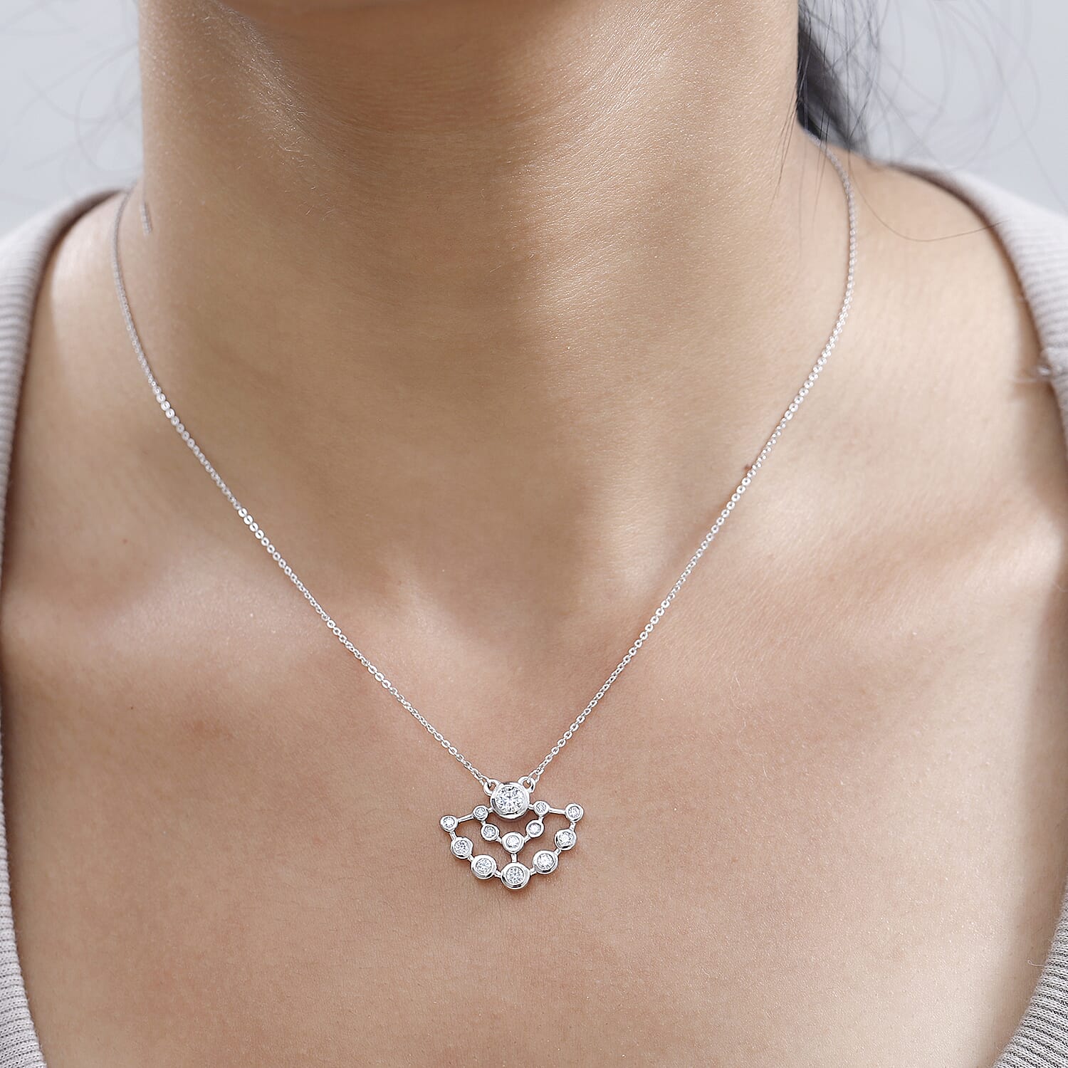 Moissanite Bubble Necklace (Size - 20) in Platinum Overlay Sterling Silver 7715786 1