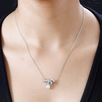 Moissanite Bowknot Necklace (Size - 20) in Platinum Overlay Sterling Silver