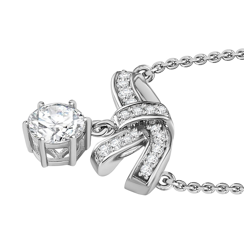 Moissanite Bowknot Necklace (Size - 20) in Platinum Overlay Sterling Silver