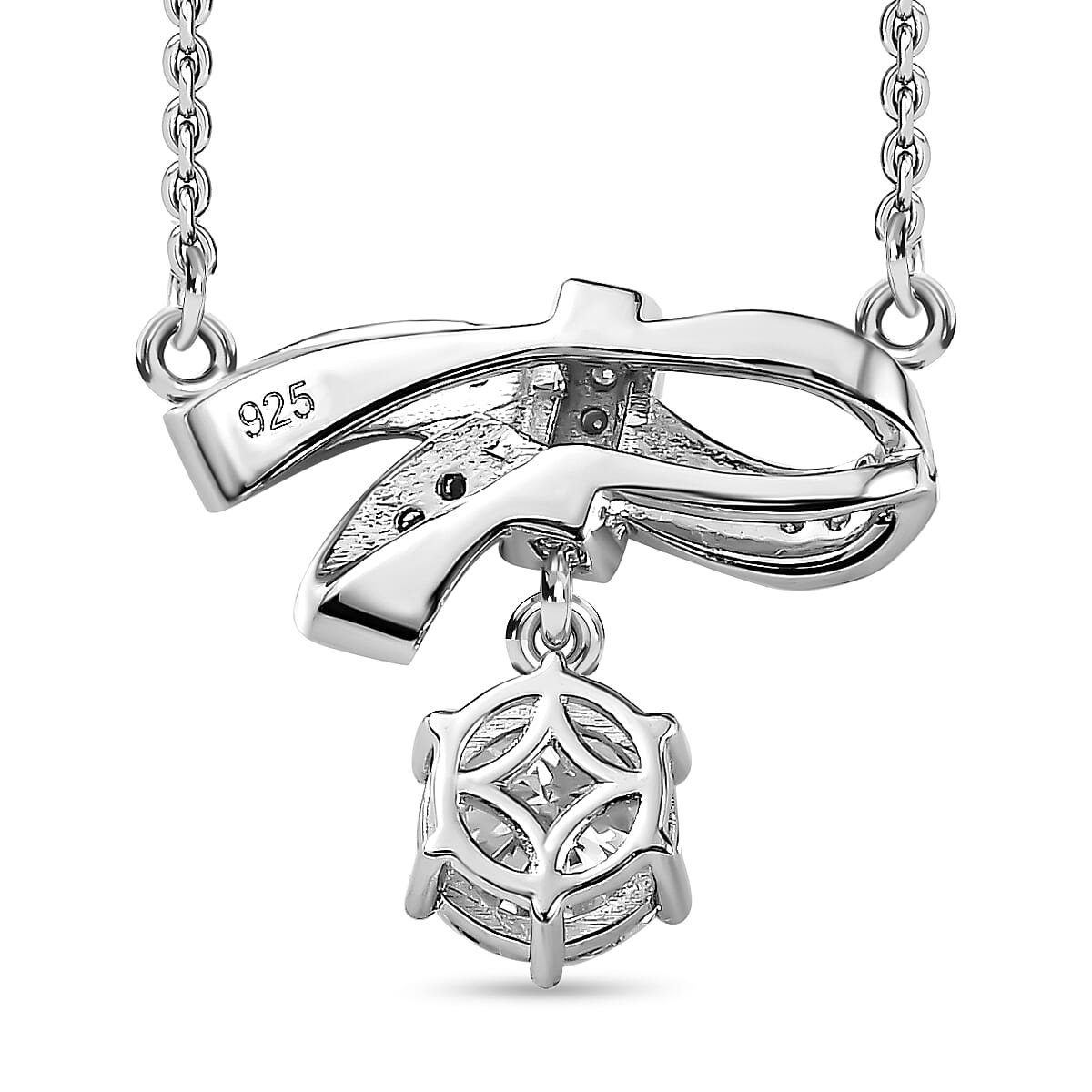Moissanite Bowknot Necklace (Size - 20) in Platinum Overlay Sterling Silver 7753566 5
