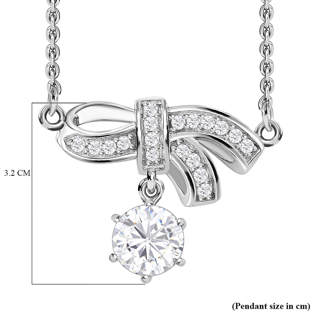 Moissanite Bowknot Necklace (Size - 20) in Platinum Overlay Sterling Silver
