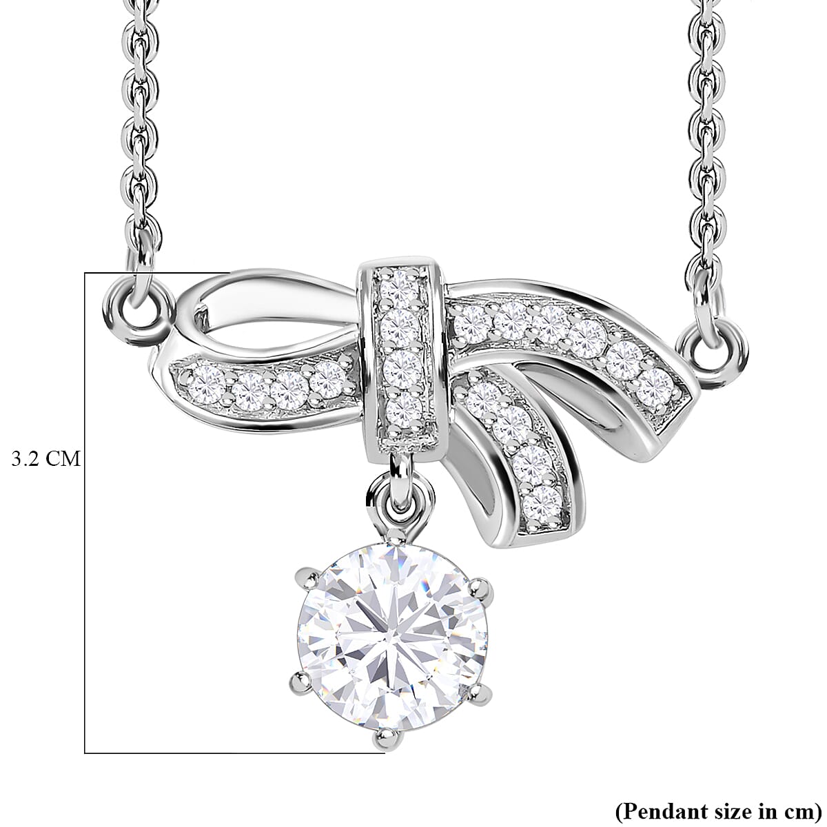 Moissanite Bowknot Necklace (Size - 20) in Platinum Overlay Sterling Silver 7753566 7