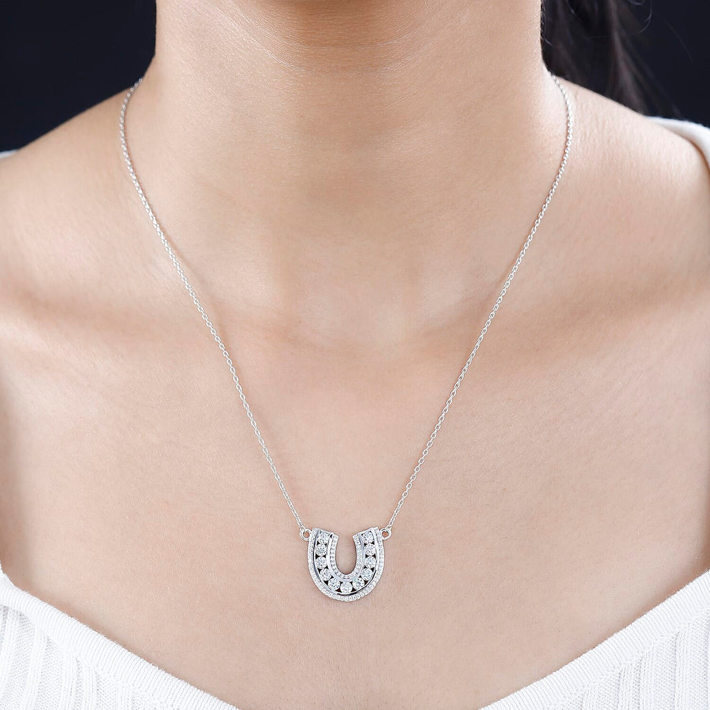 Moissanite Horseshoe Necklace (Size - 20) in Rhodium Overlay Sterling Silver