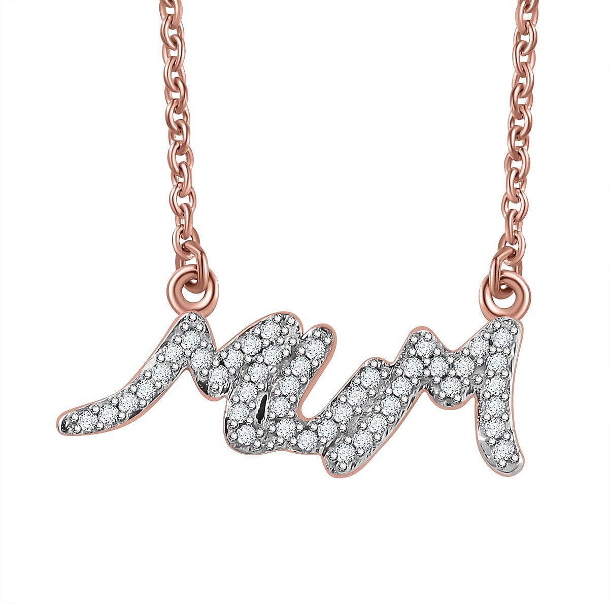 Moissanite MUM Necklace (Size - 20) in 18K Vermeil Rose Gold Plated Sterling Silver 0.22 ct 0.352 Ct. 7722873 0