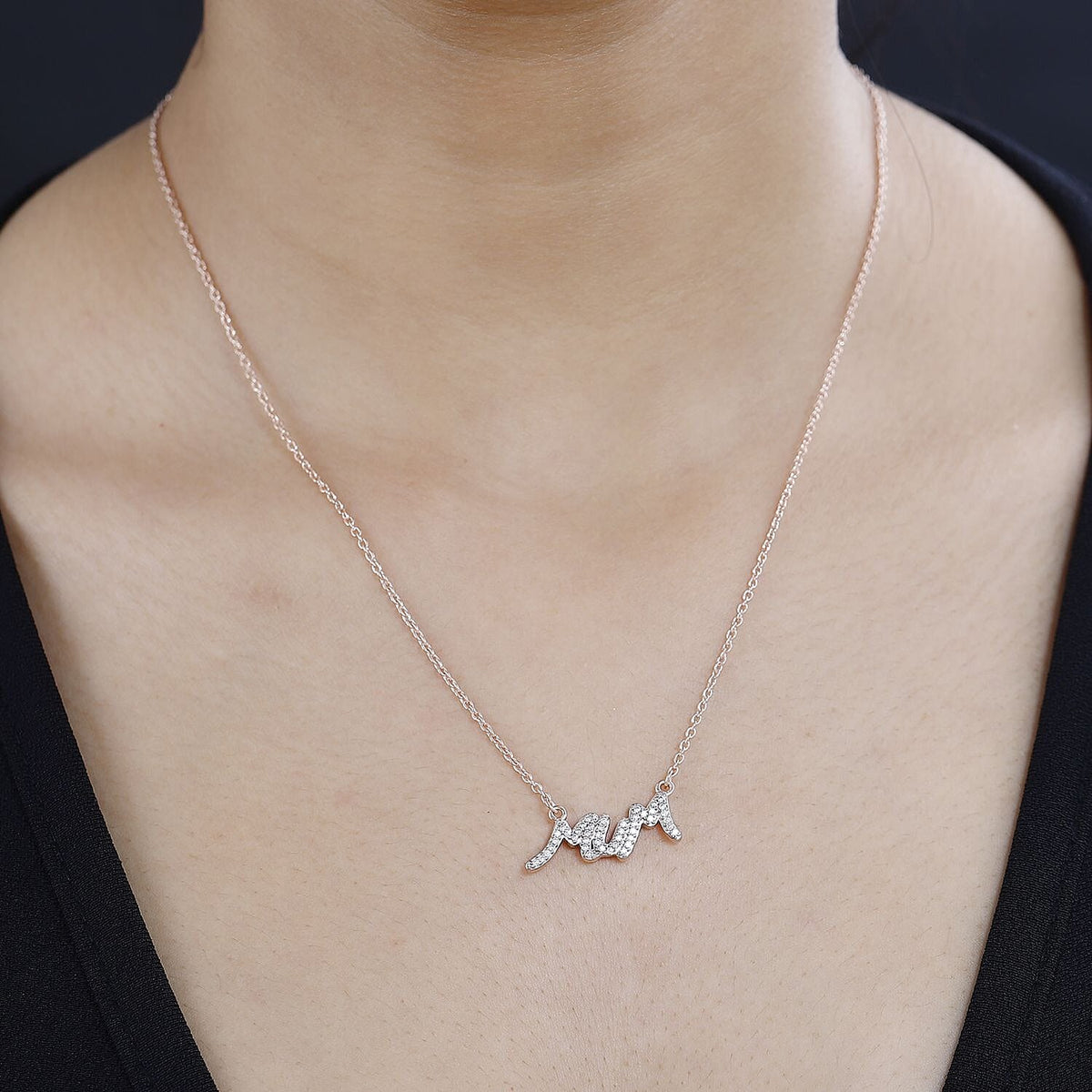 Moissanite MUM Necklace (Size - 20) in 18K Vermeil Rose Gold Plated Sterling Silver 0.22 ct 0.352 Ct. 7722873 1