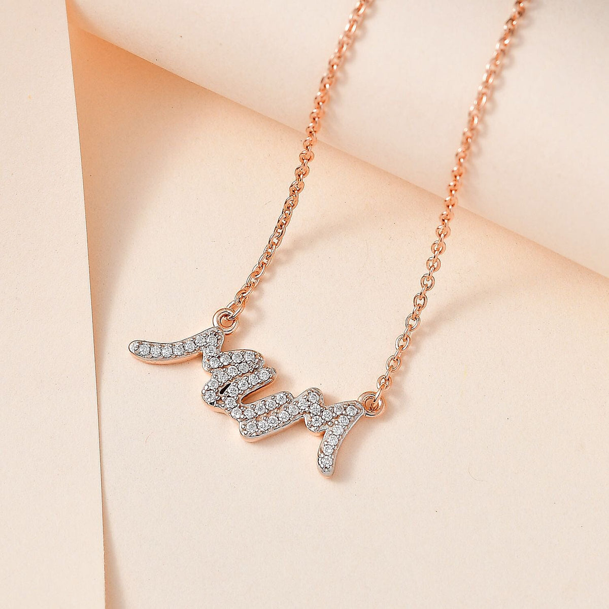 Moissanite MUM Necklace (Size - 20) in 18K Vermeil Rose Gold Plated Sterling Silver 0.22 ct 0.352 Ct. 7722873 2