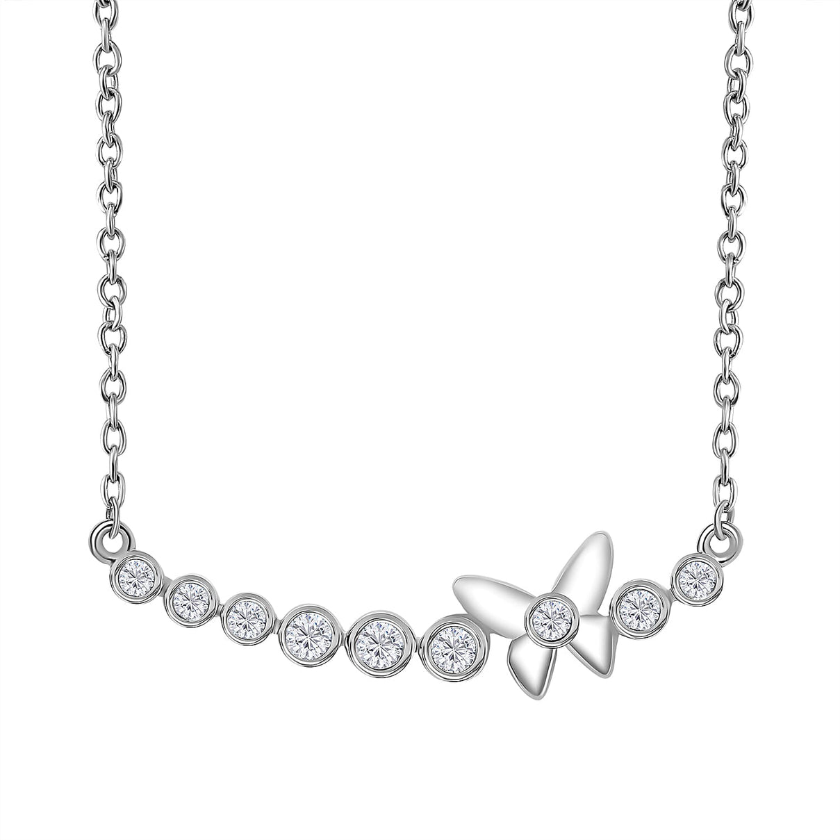 Moissanite Butterfly Necklace (Size - 20) in Rhodium Overlay Sterling Silver 0.43 ct. 7853243 0