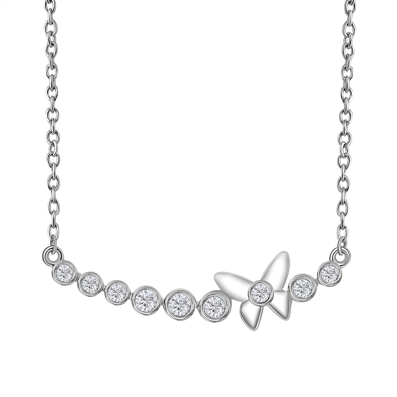 Moissanite Butterfly Necklace (Size - 20) in Rhodium Overlay Sterling Silver 0.43 ct. 7853243 0