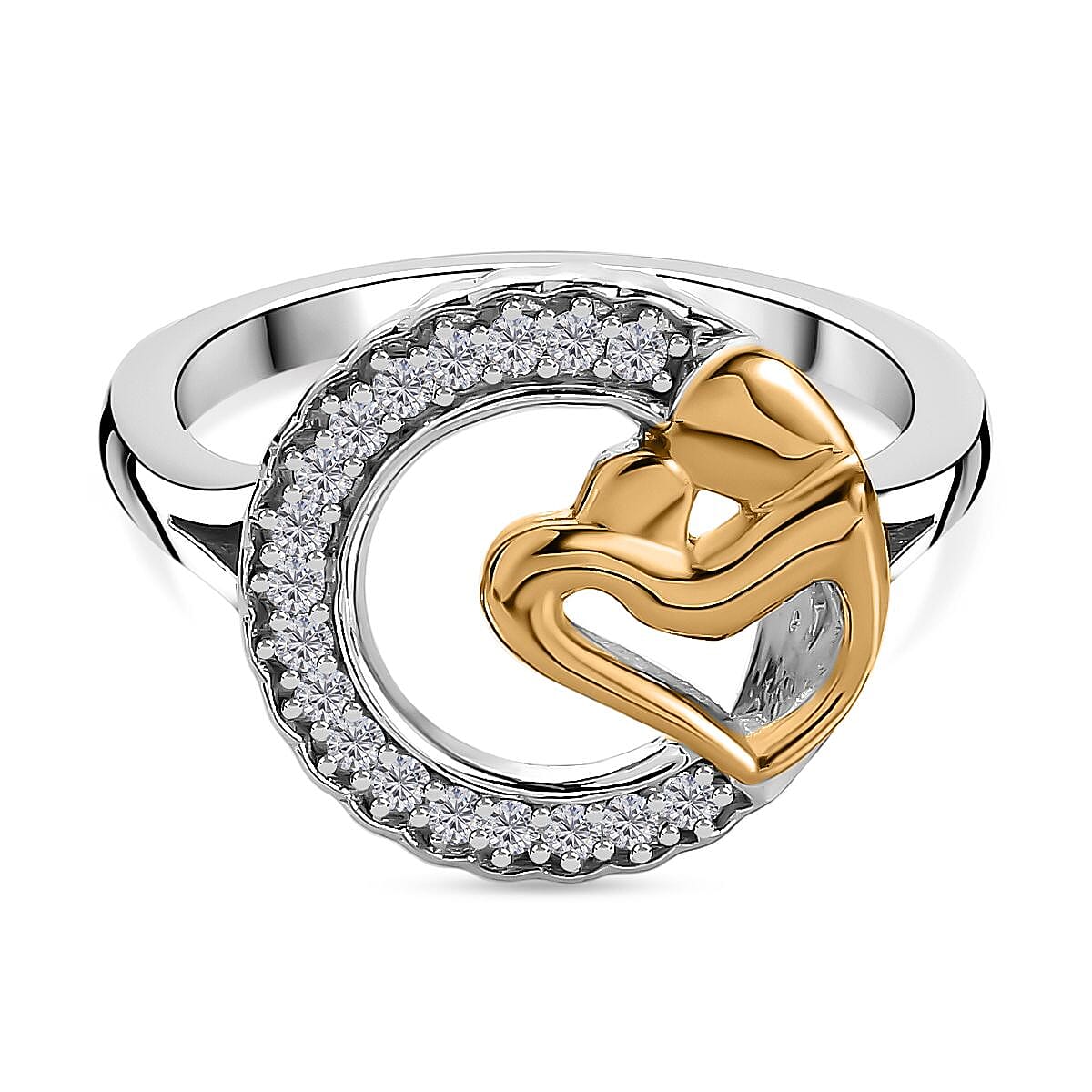 Moissanite Mother-Child Heart Ring in Platinum and 18K Vermeil Yellow Gold Plated Sterling Silver 7711555 0