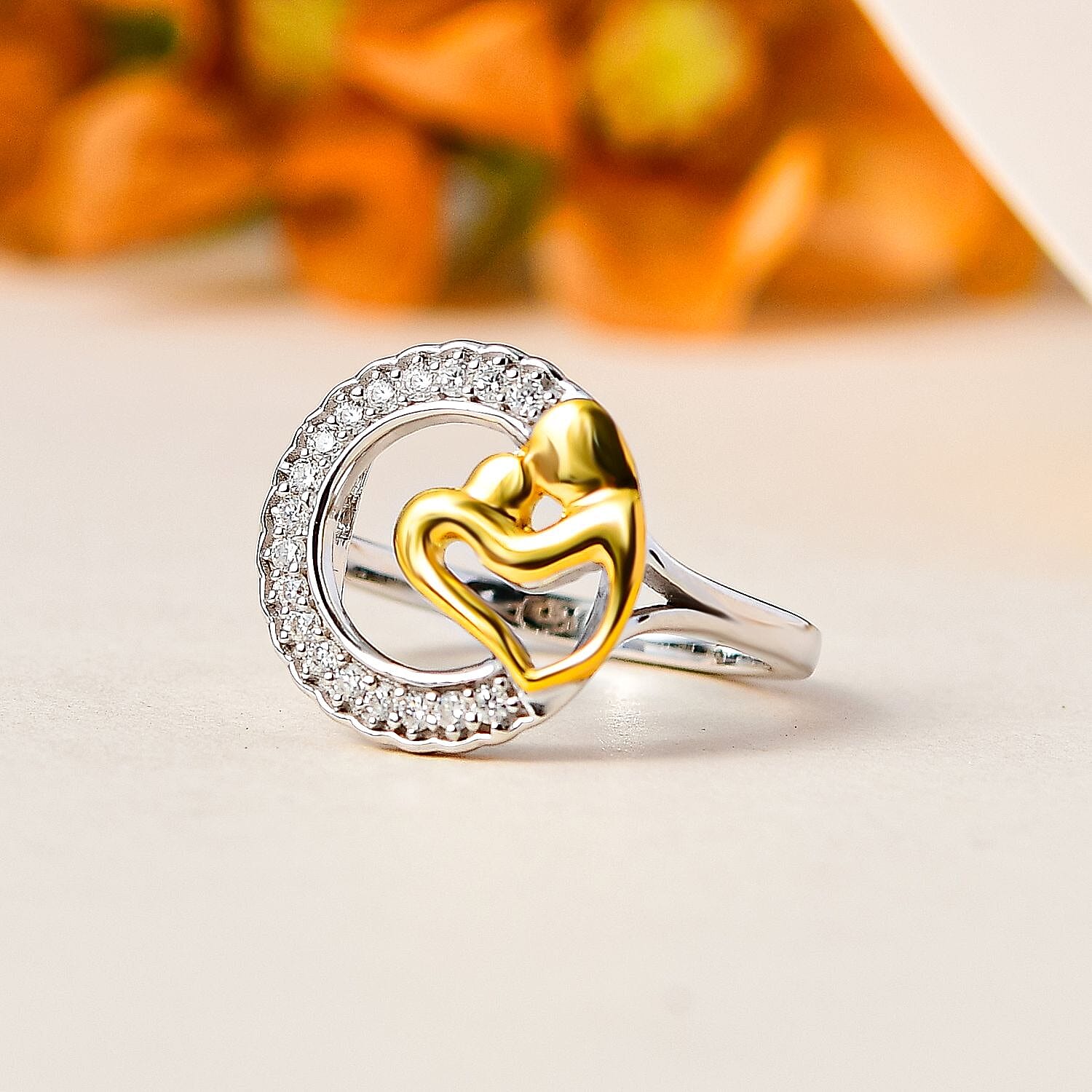 Moissanite Mother-Child Heart Ring in Platinum and 18K Vermeil Yellow Gold Plated Sterling Silver 7711555 1