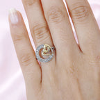 Moissanite Mother-Child Heart Ring in Platinum and 18K Vermeil Yellow Gold Plated Sterling Silver