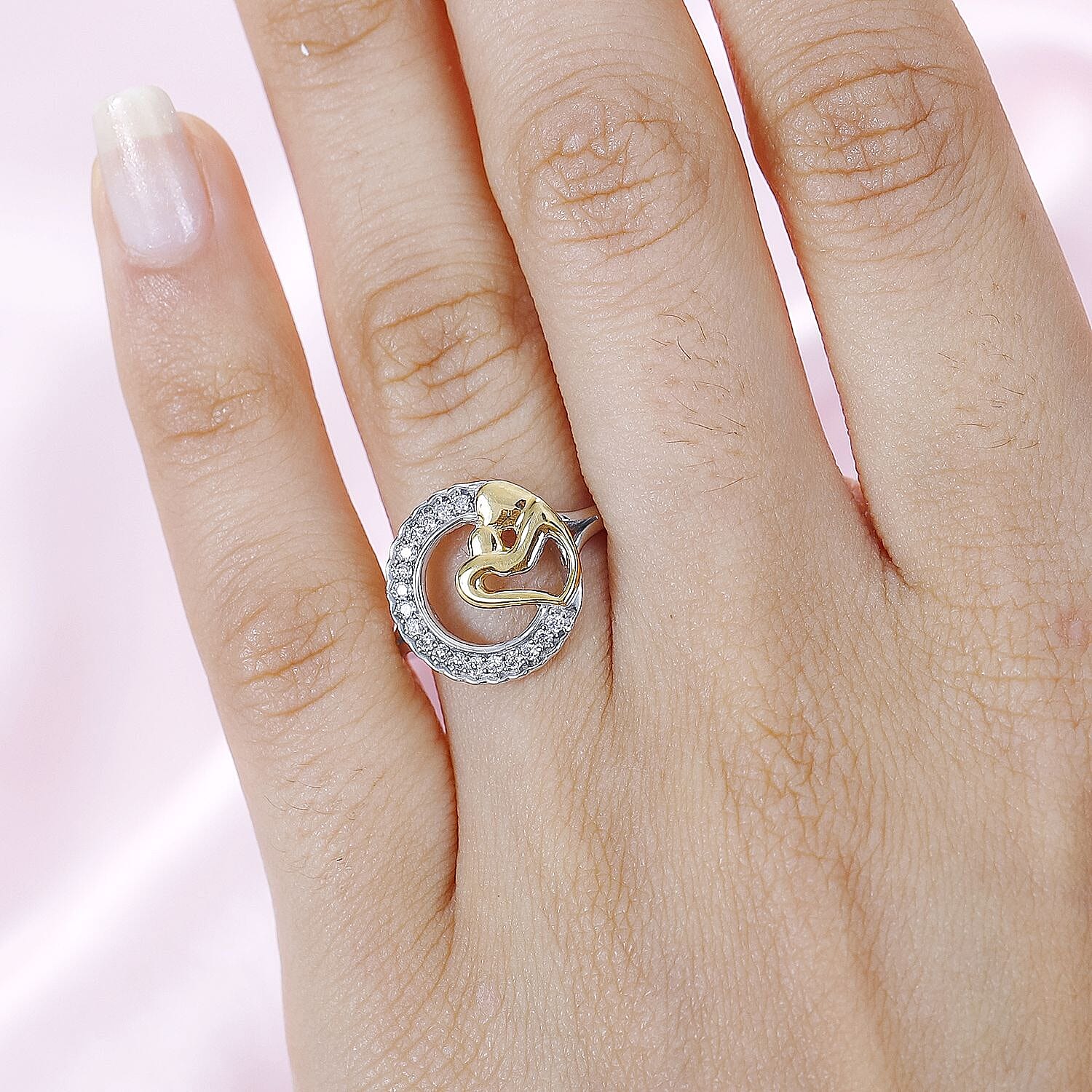 Moissanite Mother-Child Heart Ring in Platinum and 18K Vermeil Yellow Gold Plated Sterling Silver 7711555 2