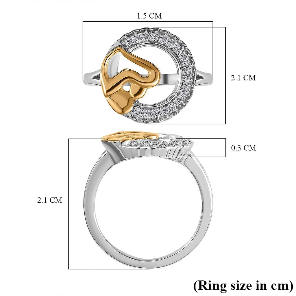 Moissanite Mother-Child Heart Ring in Platinum and 18K Vermeil Yellow Gold Plated Sterling Silver