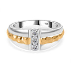 Moissanite 3 Stone Ring in 18K Vermeil YG & Rhodium Plated Sterling Silver