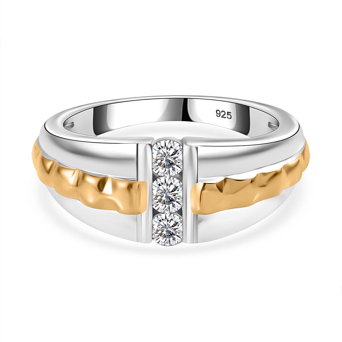 Moissanite 3 Stone Ring in 18K Vermeil Yellow Gold and Rhodium Plated Sterling Silver 7794672 0