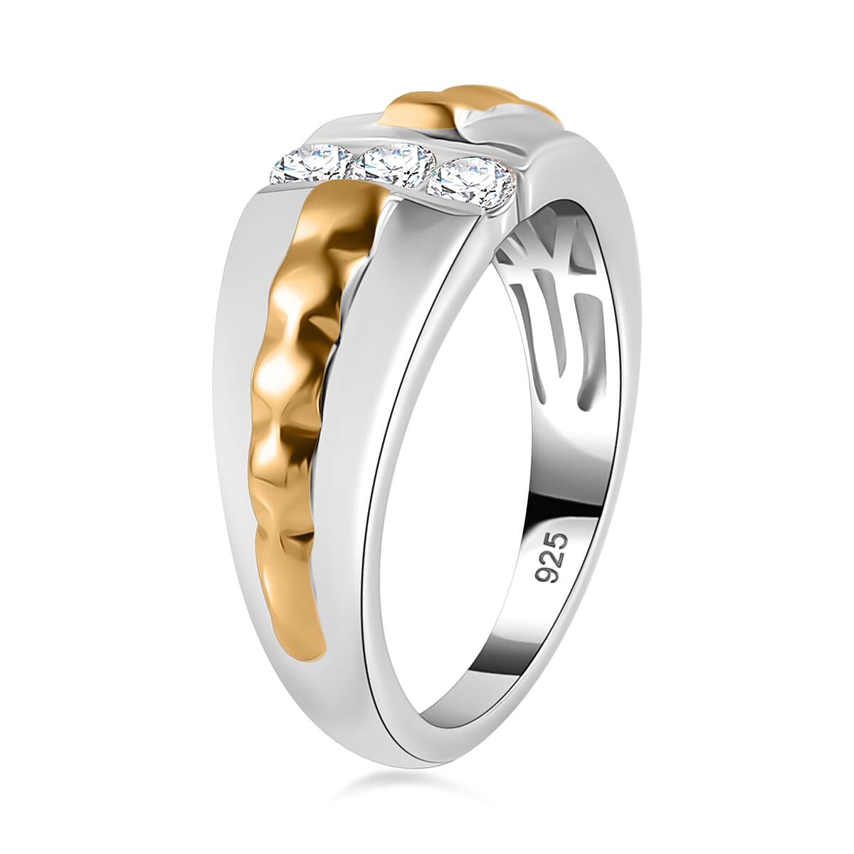 Moissanite 3 Stone Ring in 18K Vermeil Yellow Gold and Rhodium Plated Sterling Silver 7794672 3