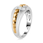 Moissanite 3 Stone Ring in 18K Vermeil YG & Rhodium Plated Sterling Silver