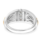 Moissanite 3 Stone Ring in 18K Vermeil YG & Rhodium Plated Sterling Silver
