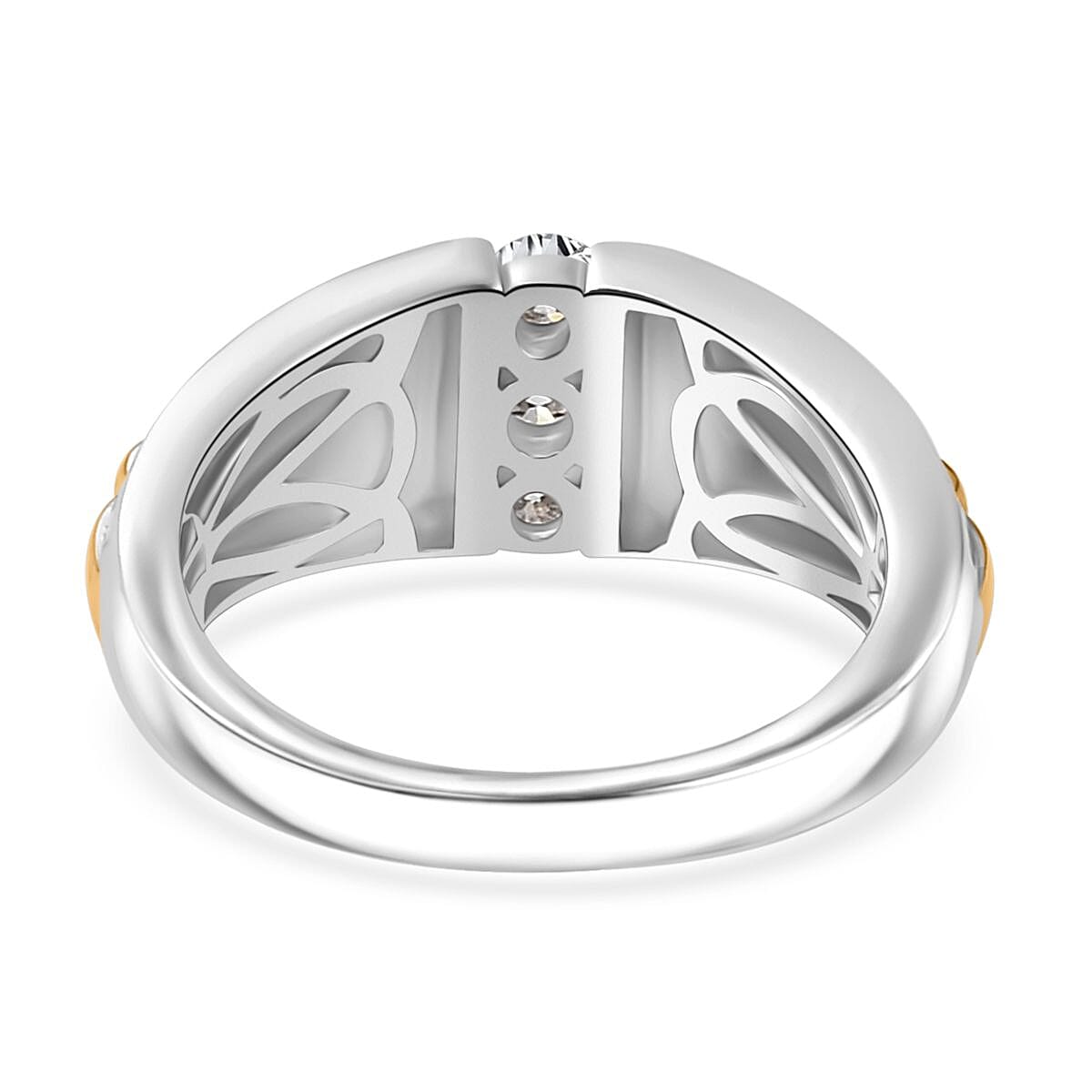 Moissanite 3 Stone Ring in 18K Vermeil Yellow Gold and Rhodium Plated Sterling Silver 7794672 4