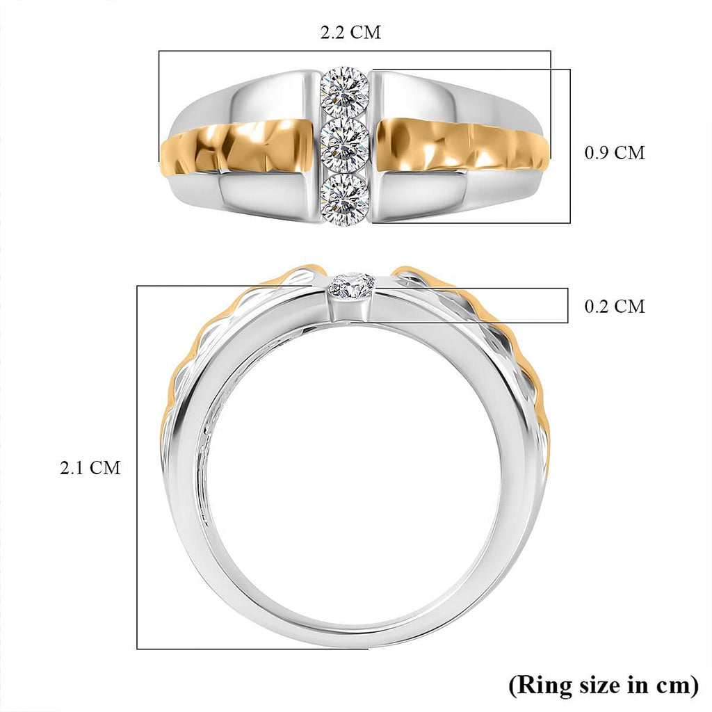 Moissanite 3 Stone Ring in 18K Vermeil YG & Rhodium Plated Sterling Silver