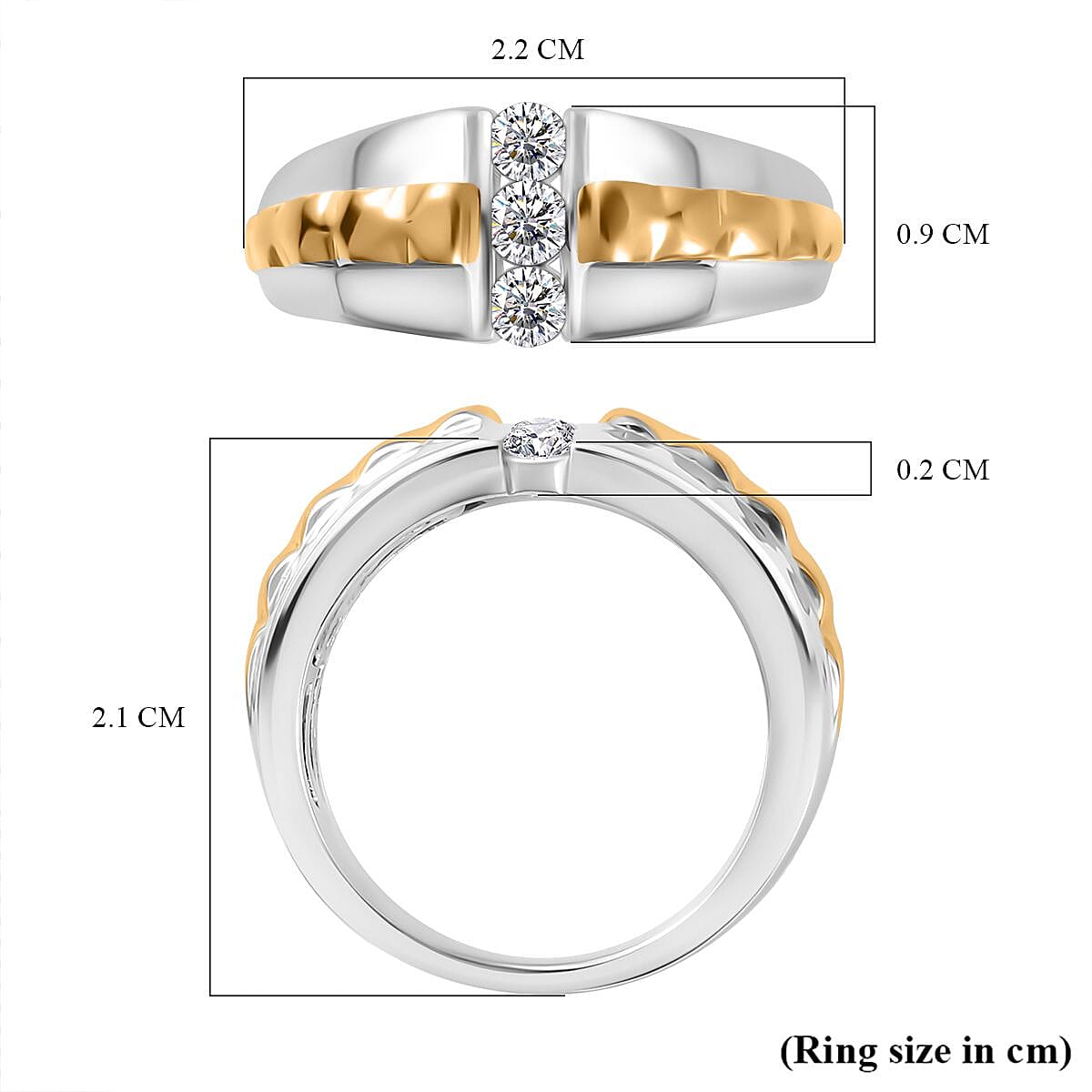 Moissanite 3 Stone Ring in 18K Vermeil Yellow Gold and Rhodium Plated Sterling Silver 7794672 5