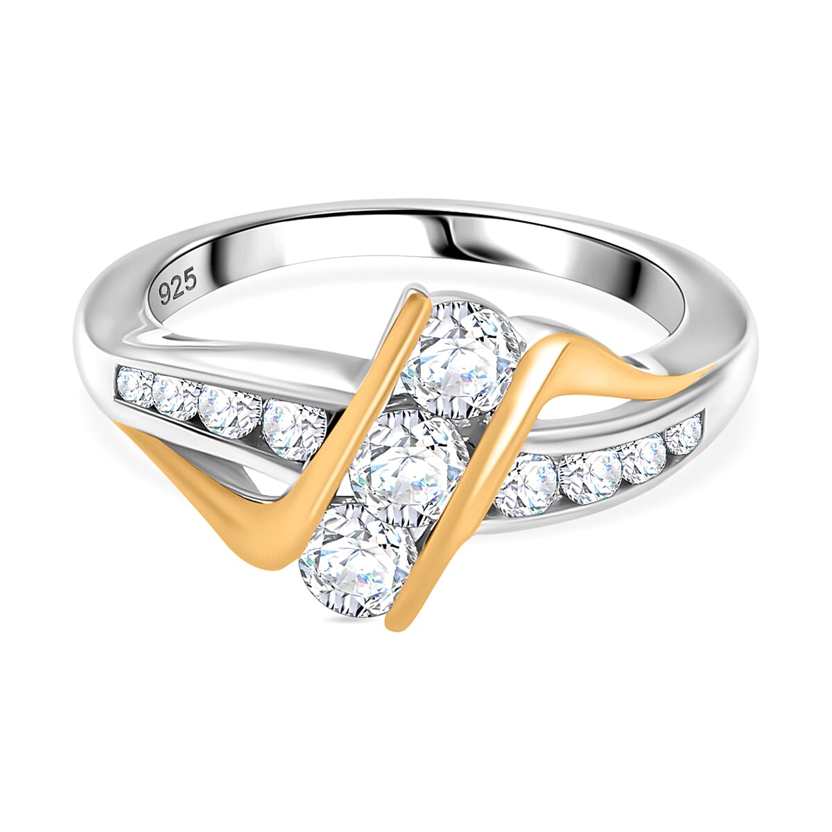 Moissanite Thunderbolt Trilogy Ring in 18K Vermeil Yellow Gold and Rhodium Plated Sterling Silver 7857149 0
