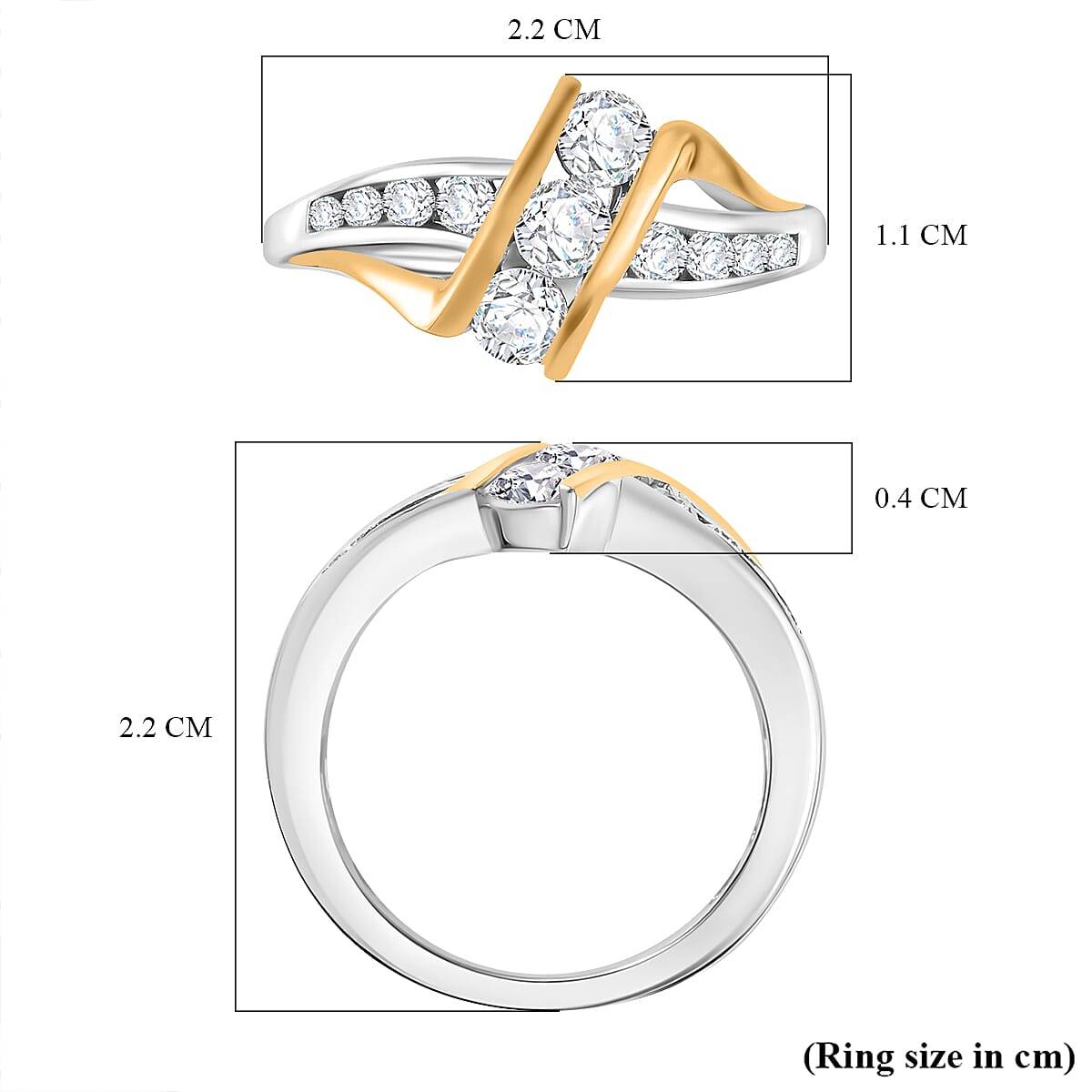 Moissanite Thunderbolt Trilogy Ring in 18K Vermeil Yellow Gold and Rhodium Plated Sterling Silver 7857149 5