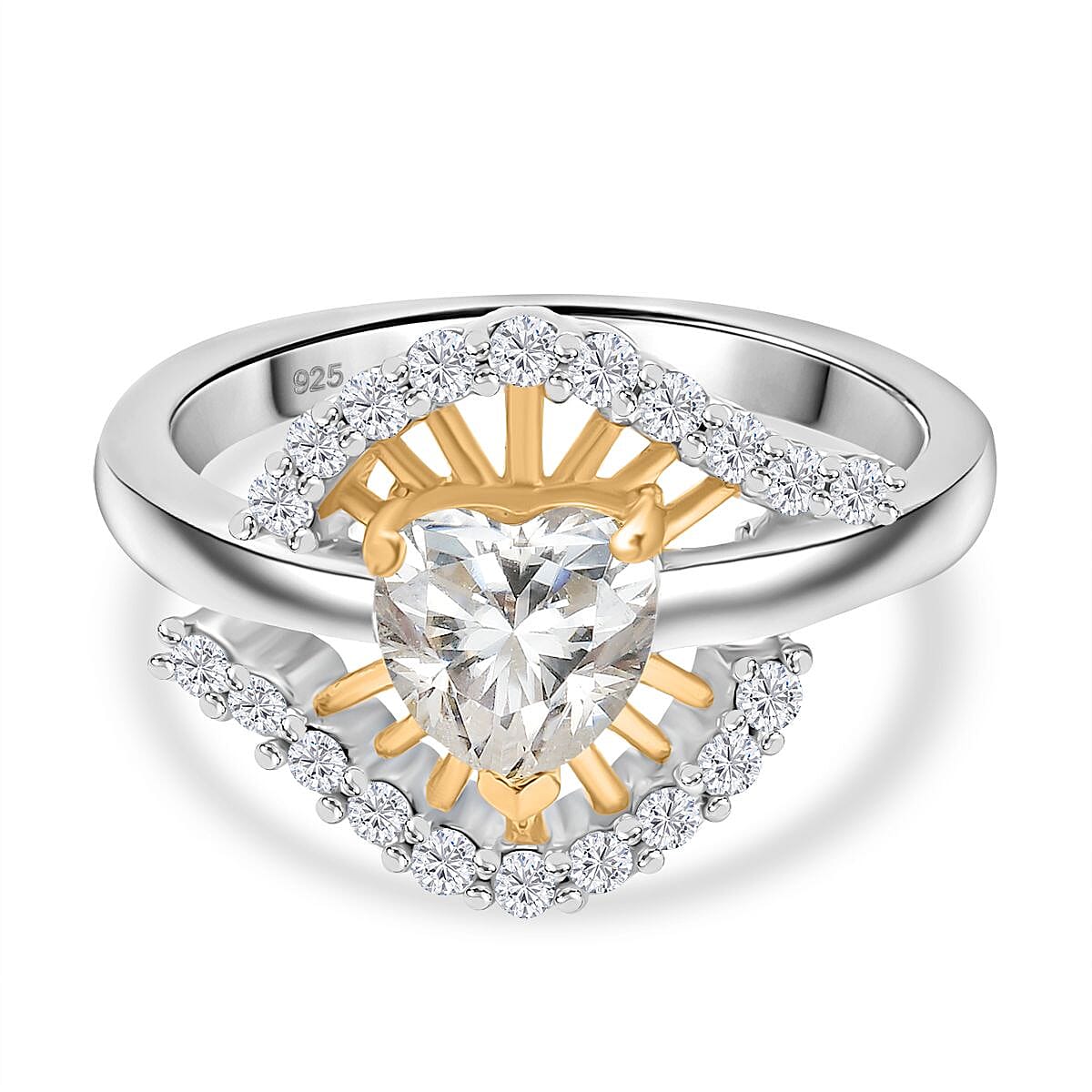 Moissanite Heart Ring in 18K Vermeil Yellow Gold and Rhodium Overlay Sterling Silver 1.21 Ct. 8076500 0