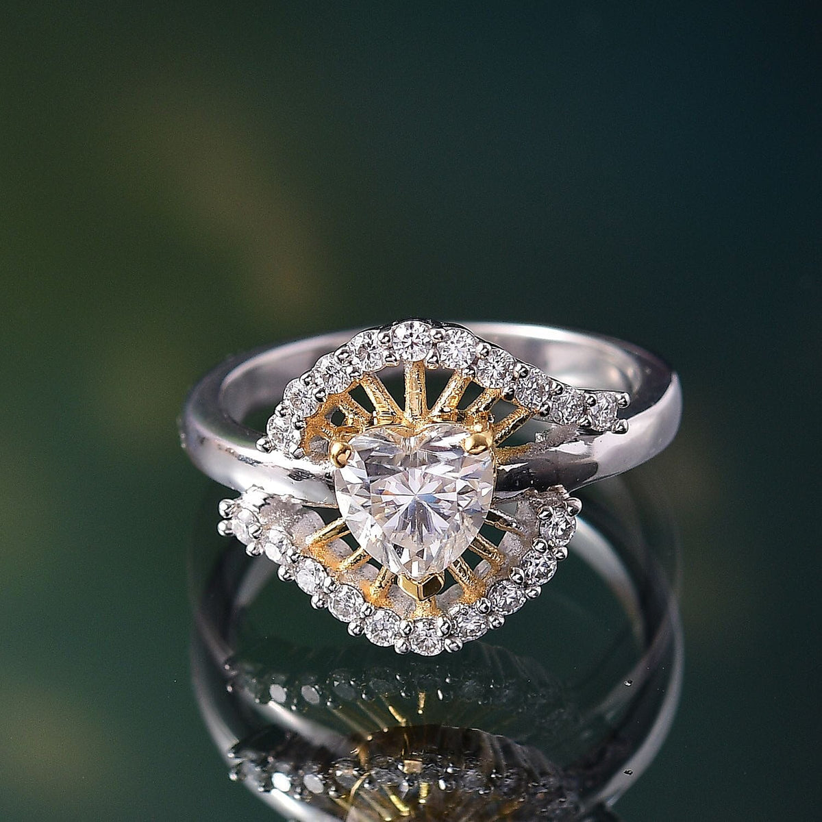 Moissanite Heart Ring in 18K Vermeil Yellow Gold and Rhodium Overlay Sterling Silver 1.21 Ct. 8076500 2