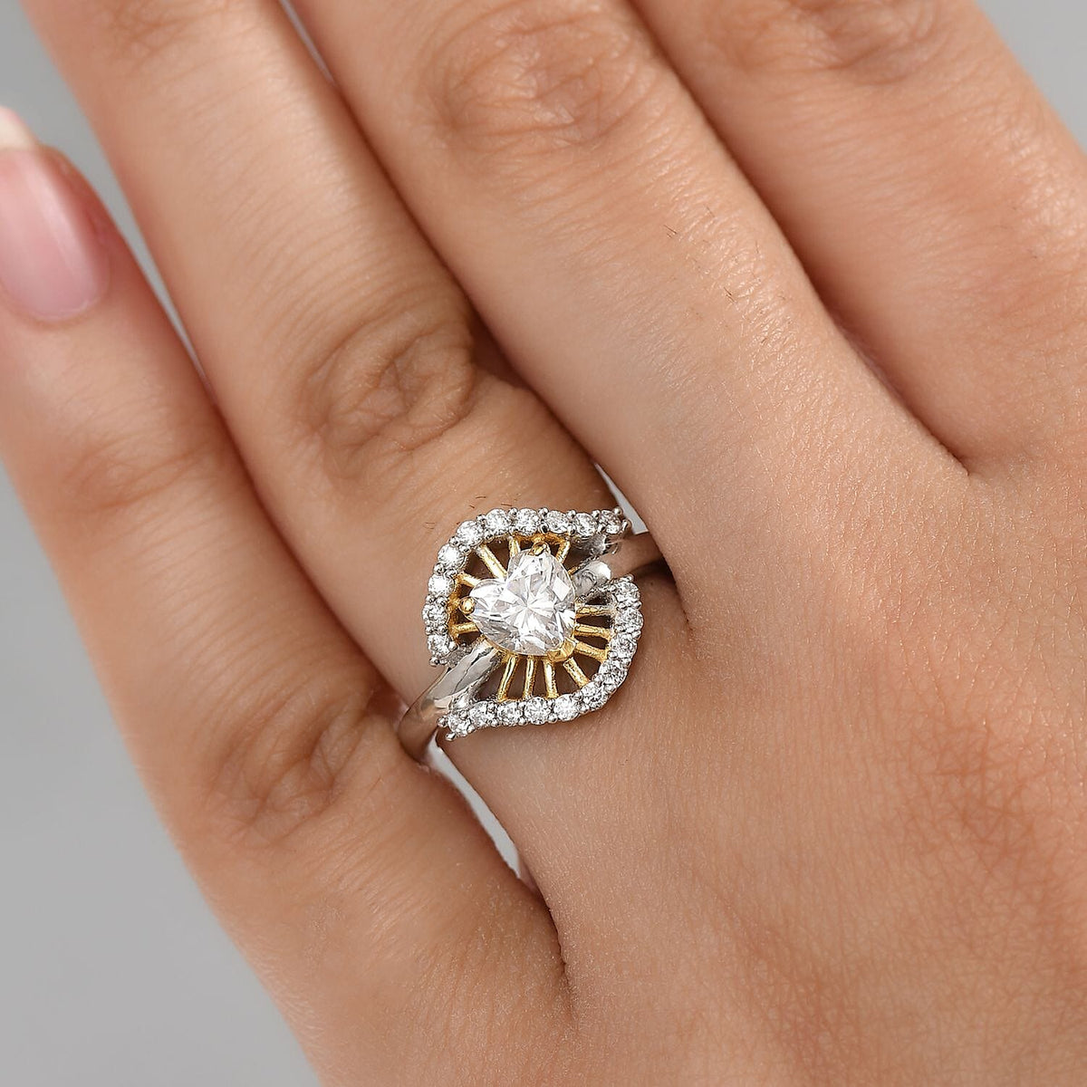 Moissanite Heart Ring in 18K Vermeil Yellow Gold and Rhodium Overlay Sterling Silver 1.21 Ct. 8076500 3