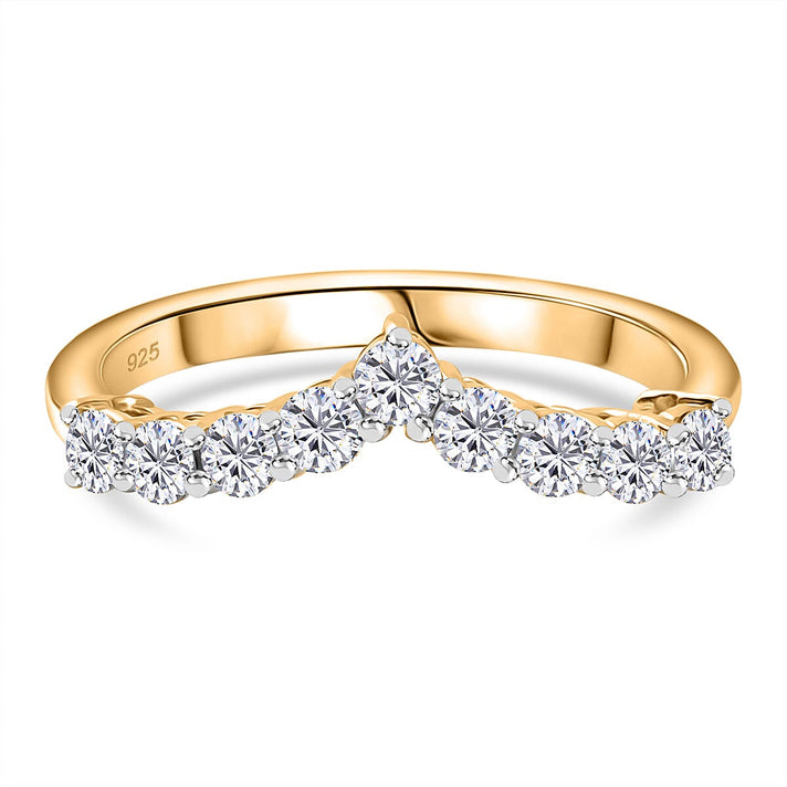 Moissanite Wishbone Ring in Yellow Gold Plated Sterling Silver 8522973 1
