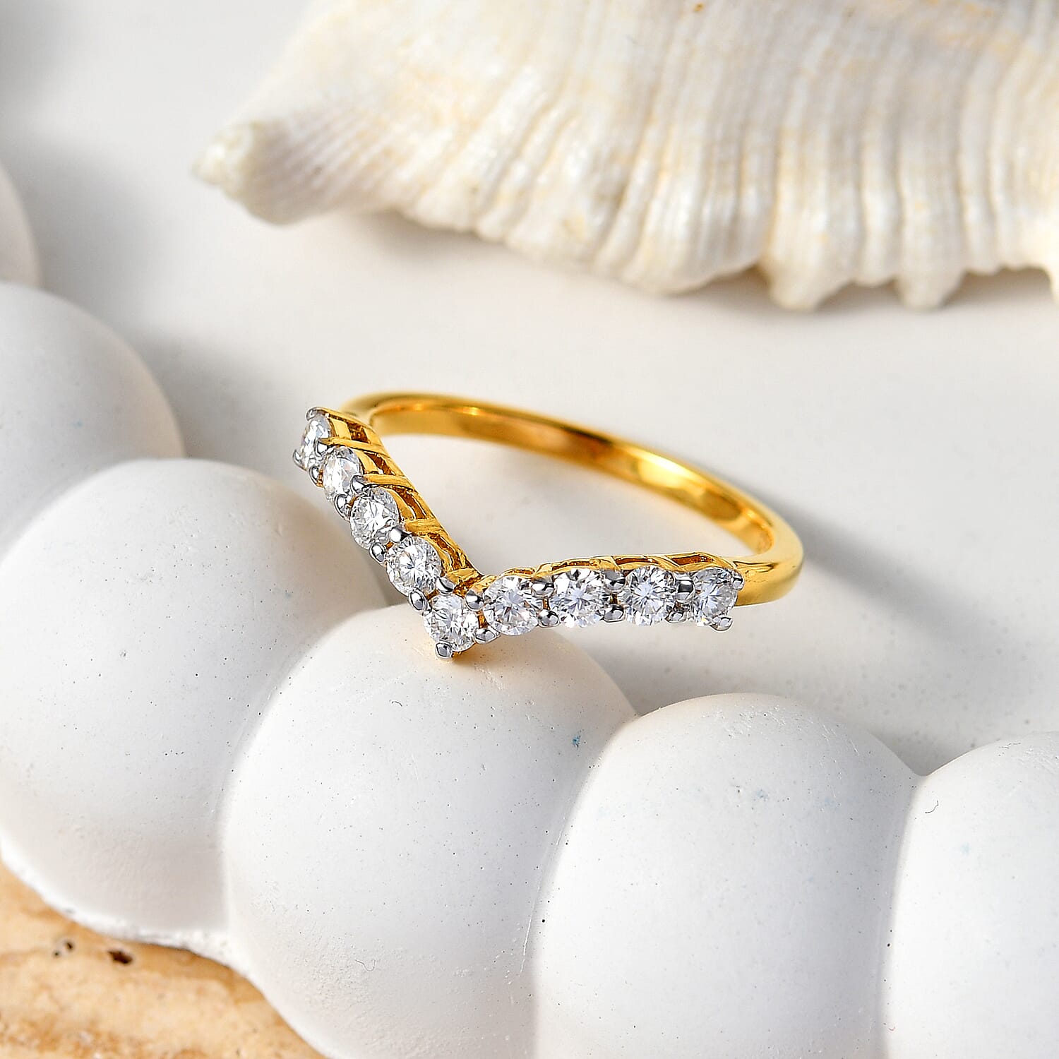 Moissanite Wishbone Ring in Yellow Gold Plated Sterling Silver 8522973 3