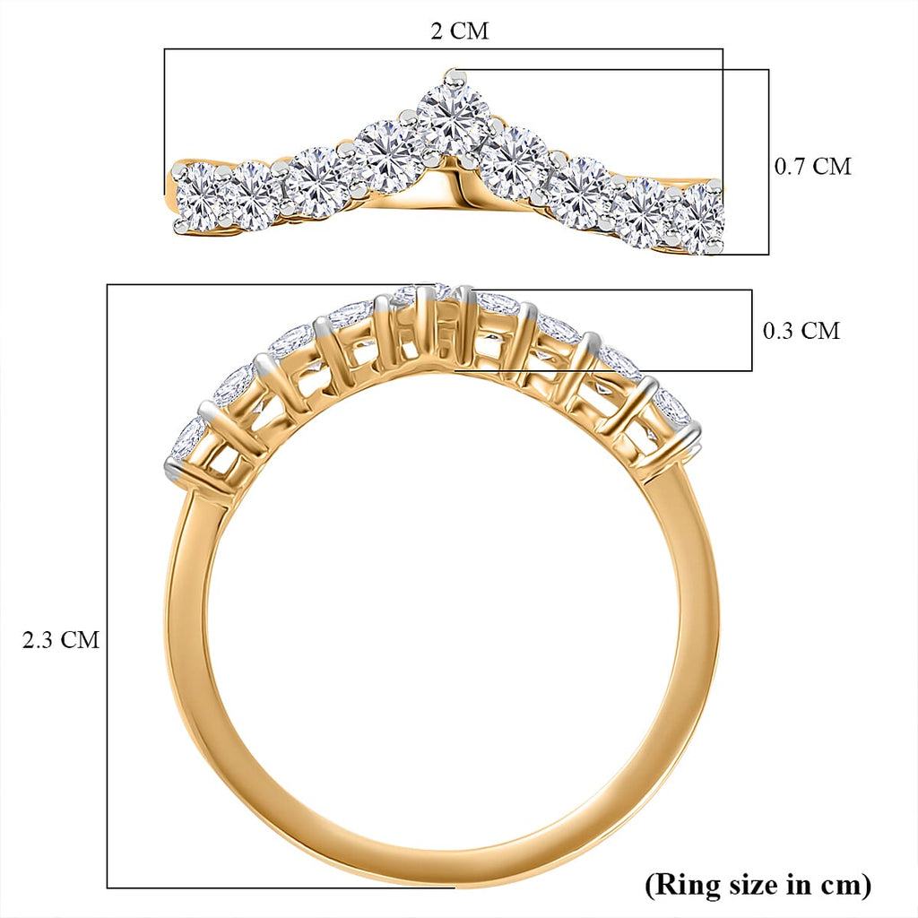 Moissanite Wishbone Ring in Yellow Gold Plated Sterling Silver