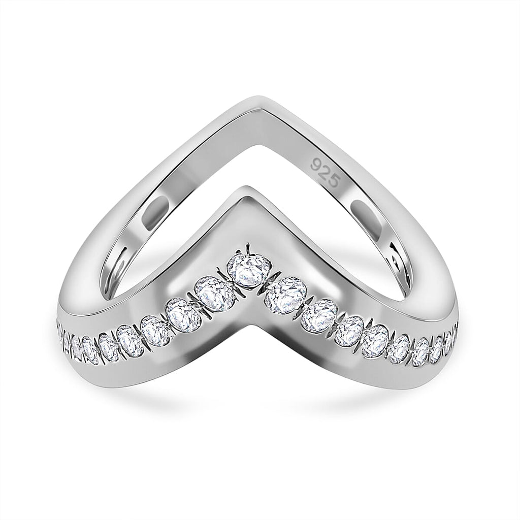 Moissanite Wishbone Ring in Platinum Overlay Sterling Silver