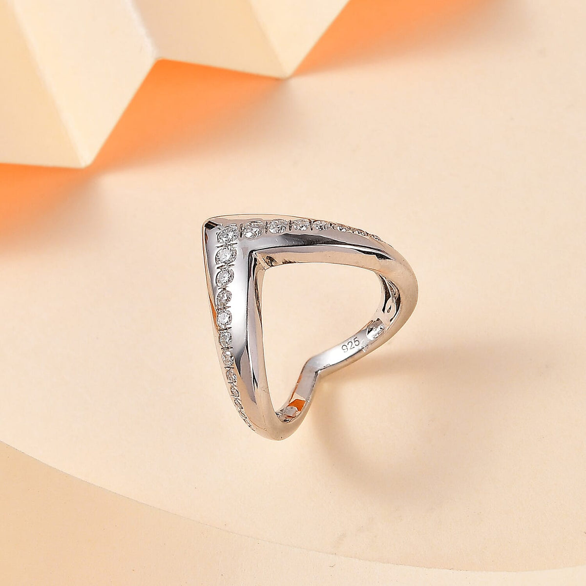 Moissanite Wishbone Ring in Platinum Overlay Sterling Silver 0.45 ct  0.538  Ct. 7750302 2