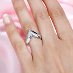 Moissanite Wishbone Ring in Platinum Overlay Sterling Silver