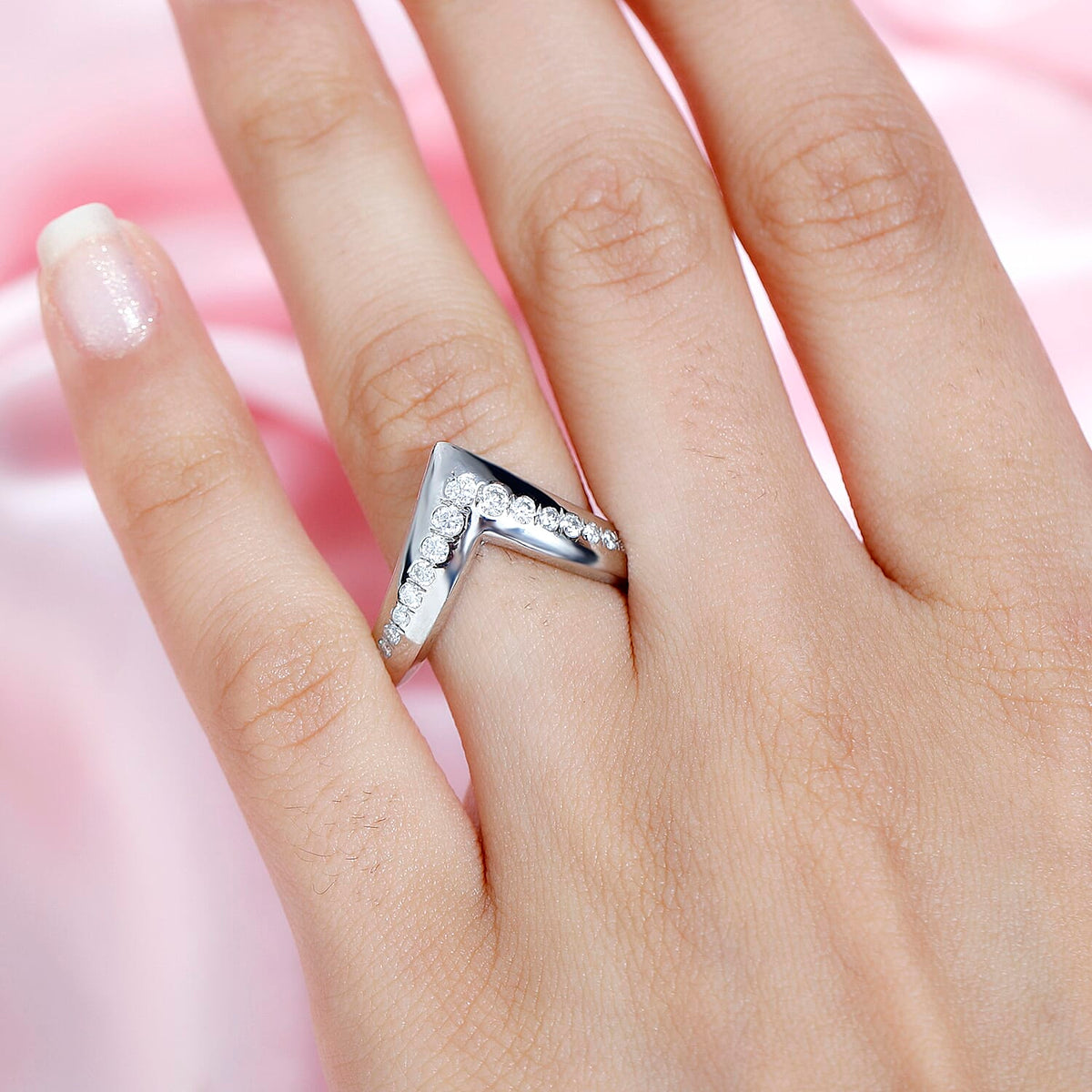 Moissanite Wishbone Ring in Platinum Overlay Sterling Silver 0.45 ct  0.538  Ct. 7750302 3