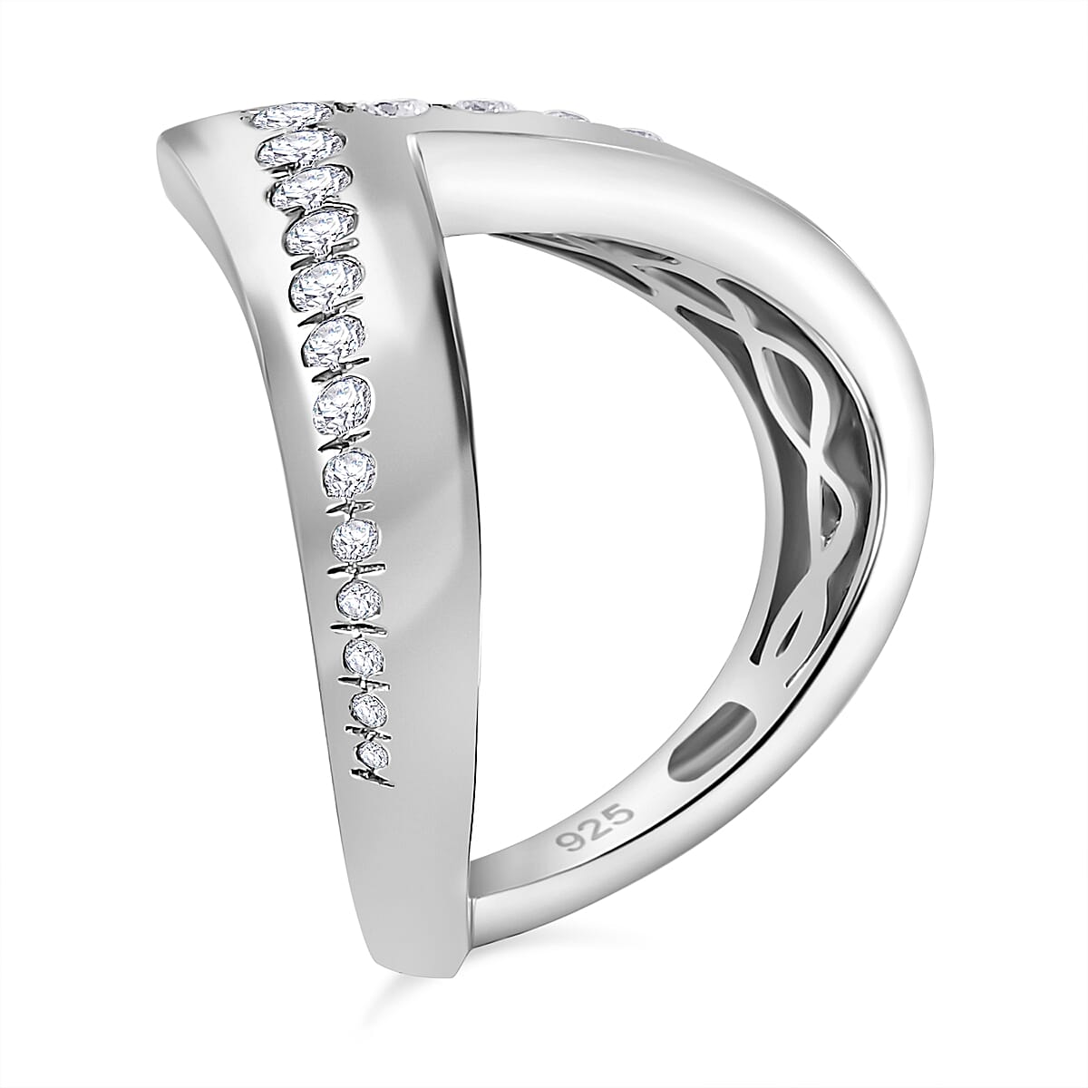 Moissanite Wishbone Ring in Platinum Overlay Sterling Silver 0.45 ct  0.538  Ct. 7750302 4