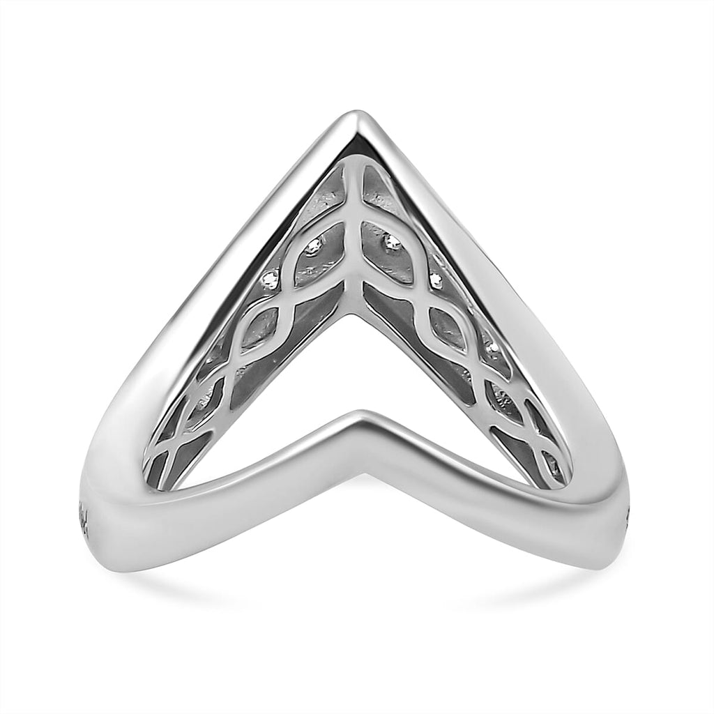 Moissanite Wishbone Ring in Platinum Overlay Sterling Silver