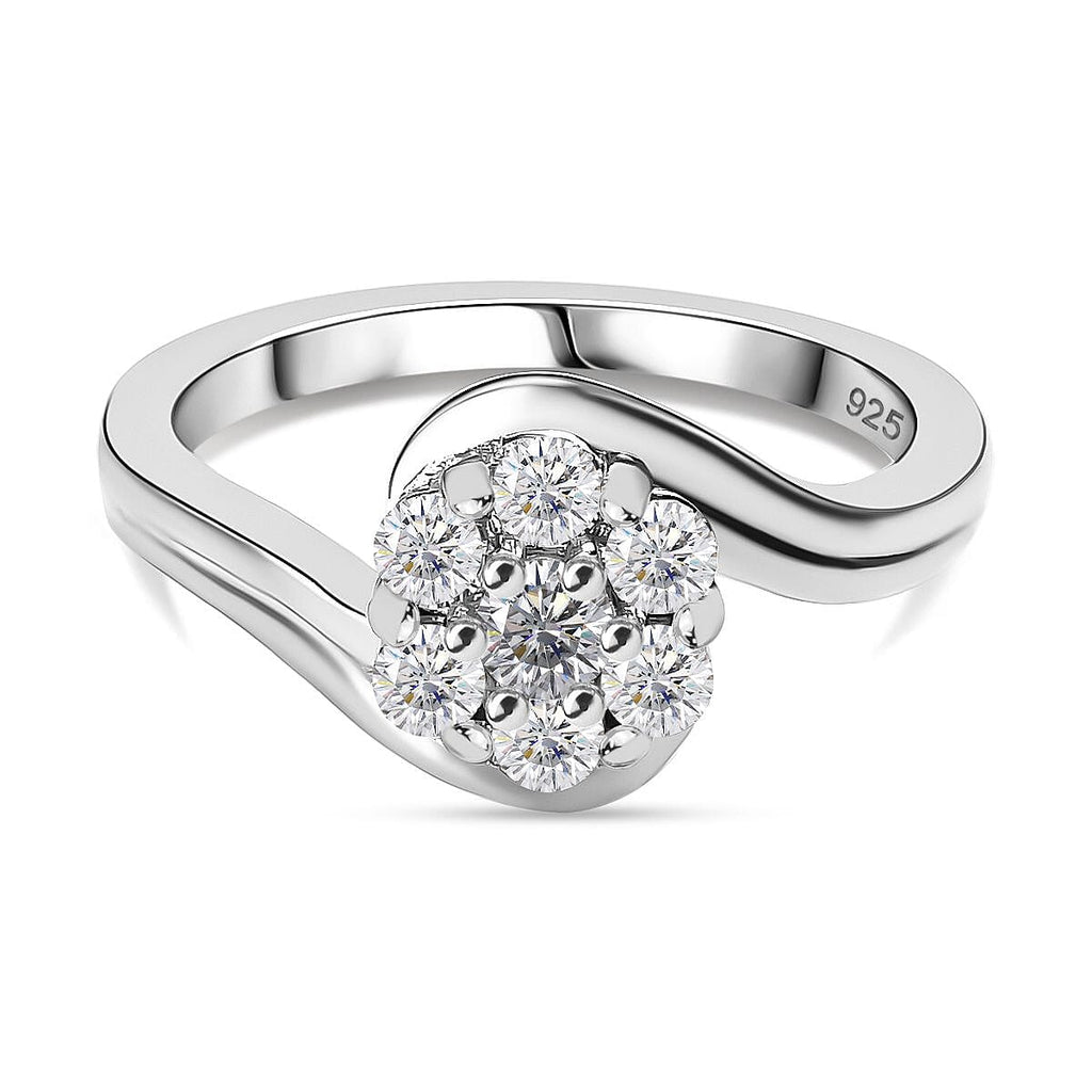 Moissanite Ring in Platinum Overlay Sterling Silver