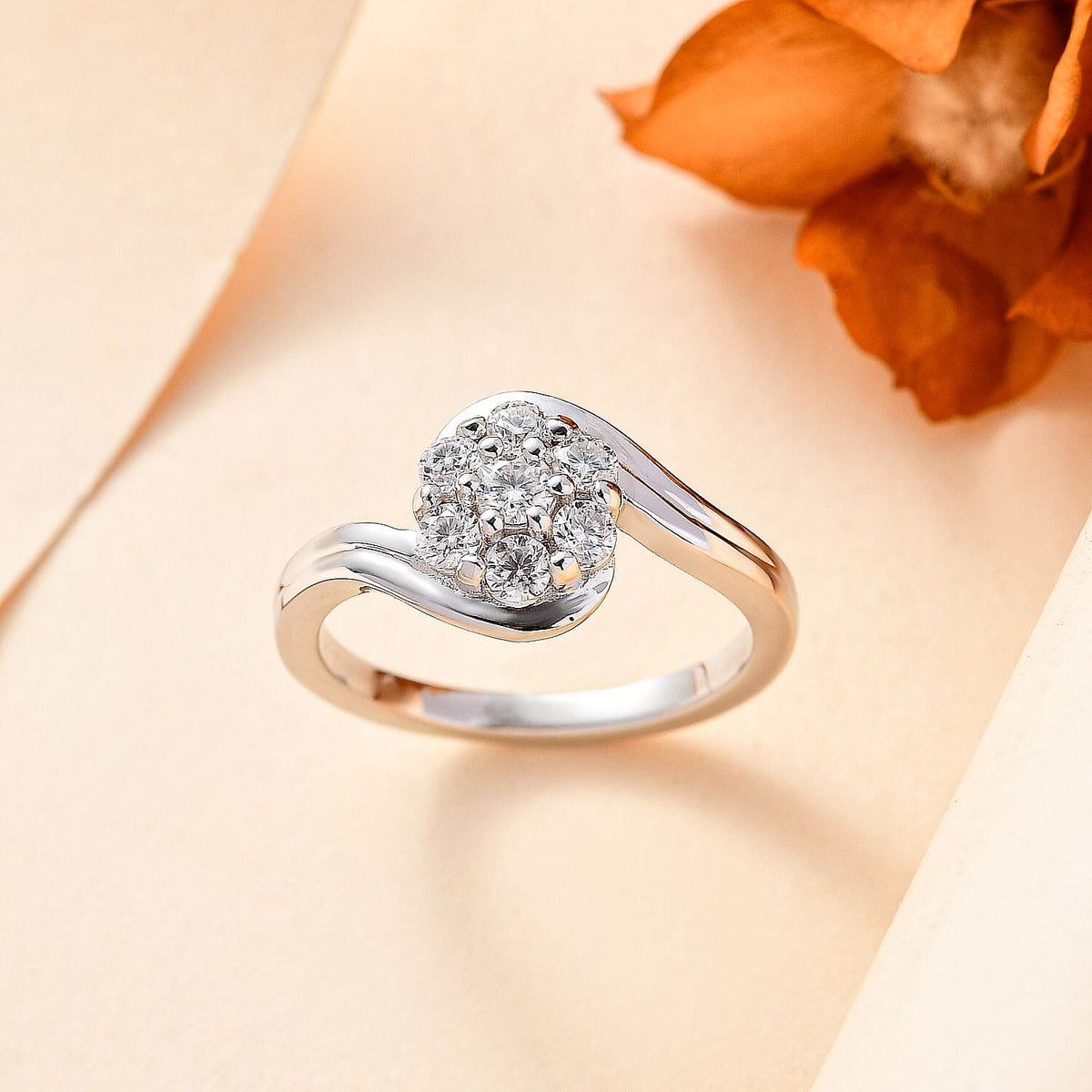 Moissanite Ring in Platinum Overlay Sterling Silver V32638928 1