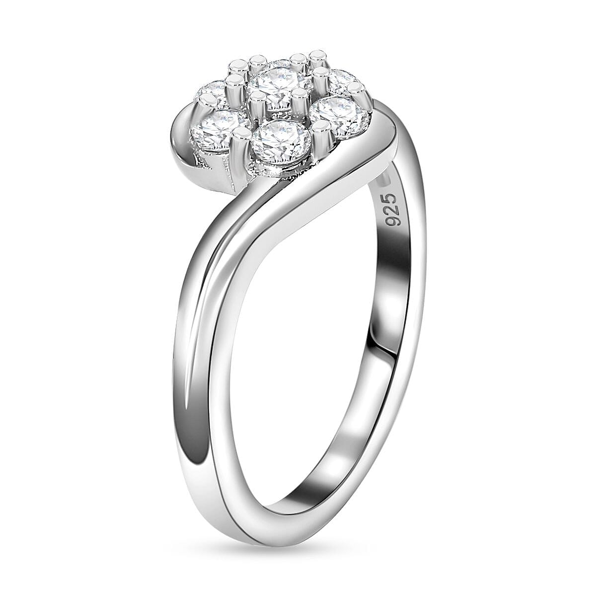 Moissanite Ring in Platinum Overlay Sterling Silver V32638928 3