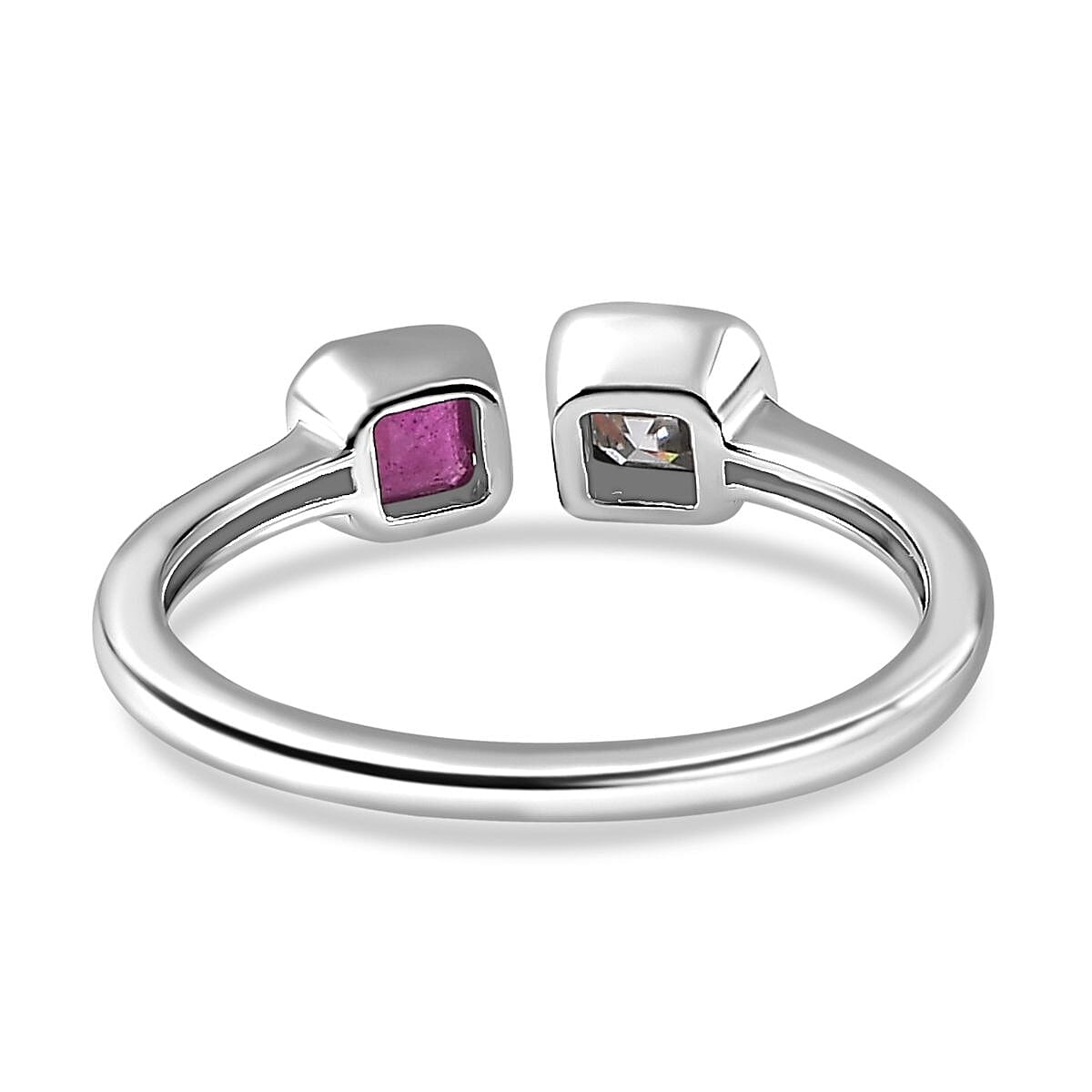 Ruby Asscher &amp; Moissanite Cuff Ring in Platinum Overlay Sterling Silver 7711305 4