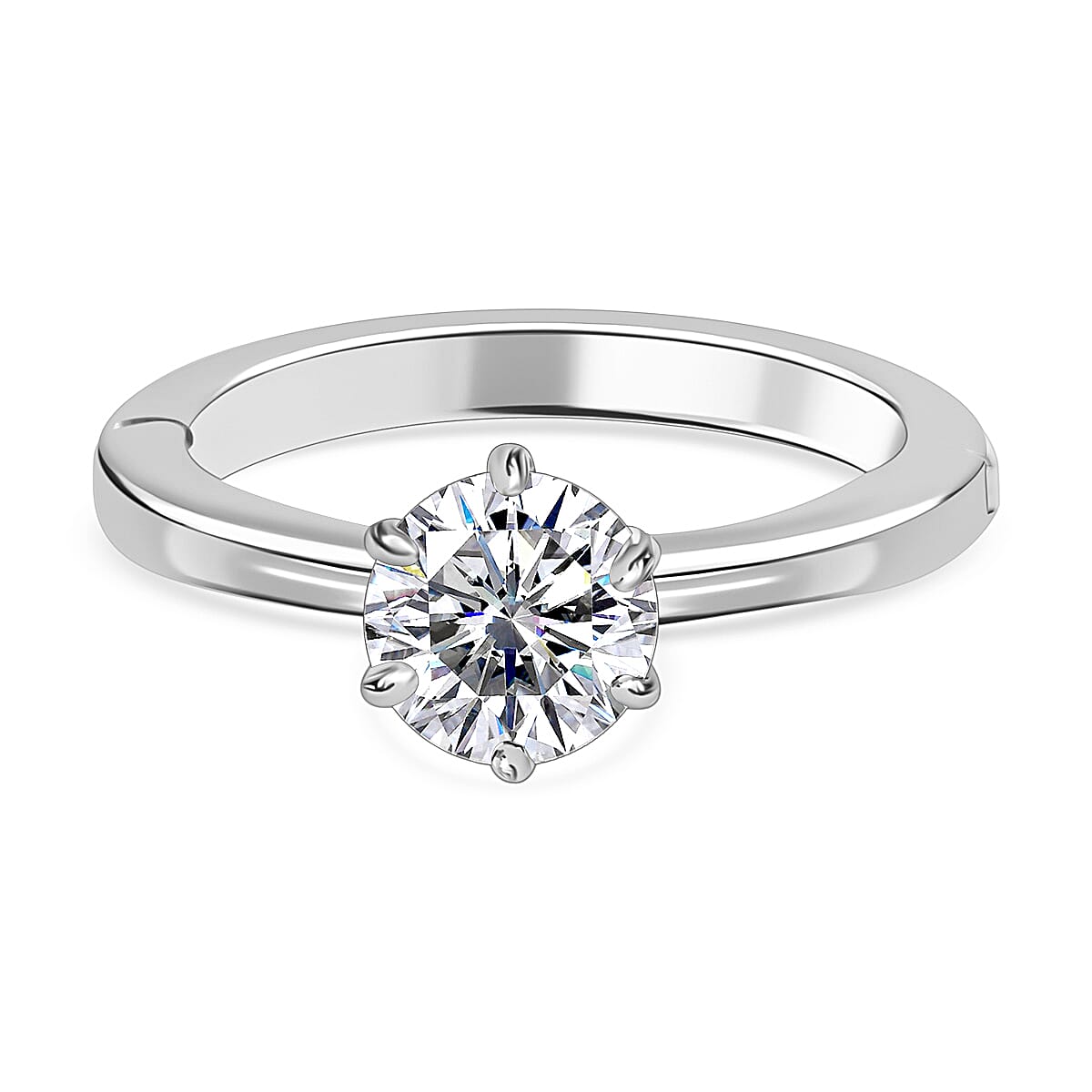 First Time Ever OPENABLE  Moissanite Solitaire Ring in Platinum Overlay Sterling Silver 7533670 0