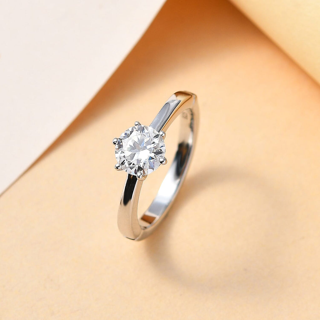 First Time Ever OPENABLE  Moissanite Solitaire Ring in Platinum Overlay Sterling Silver