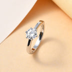 First Time Ever OPENABLE  Moissanite Solitaire Ring in Platinum Overlay Sterling Silver
