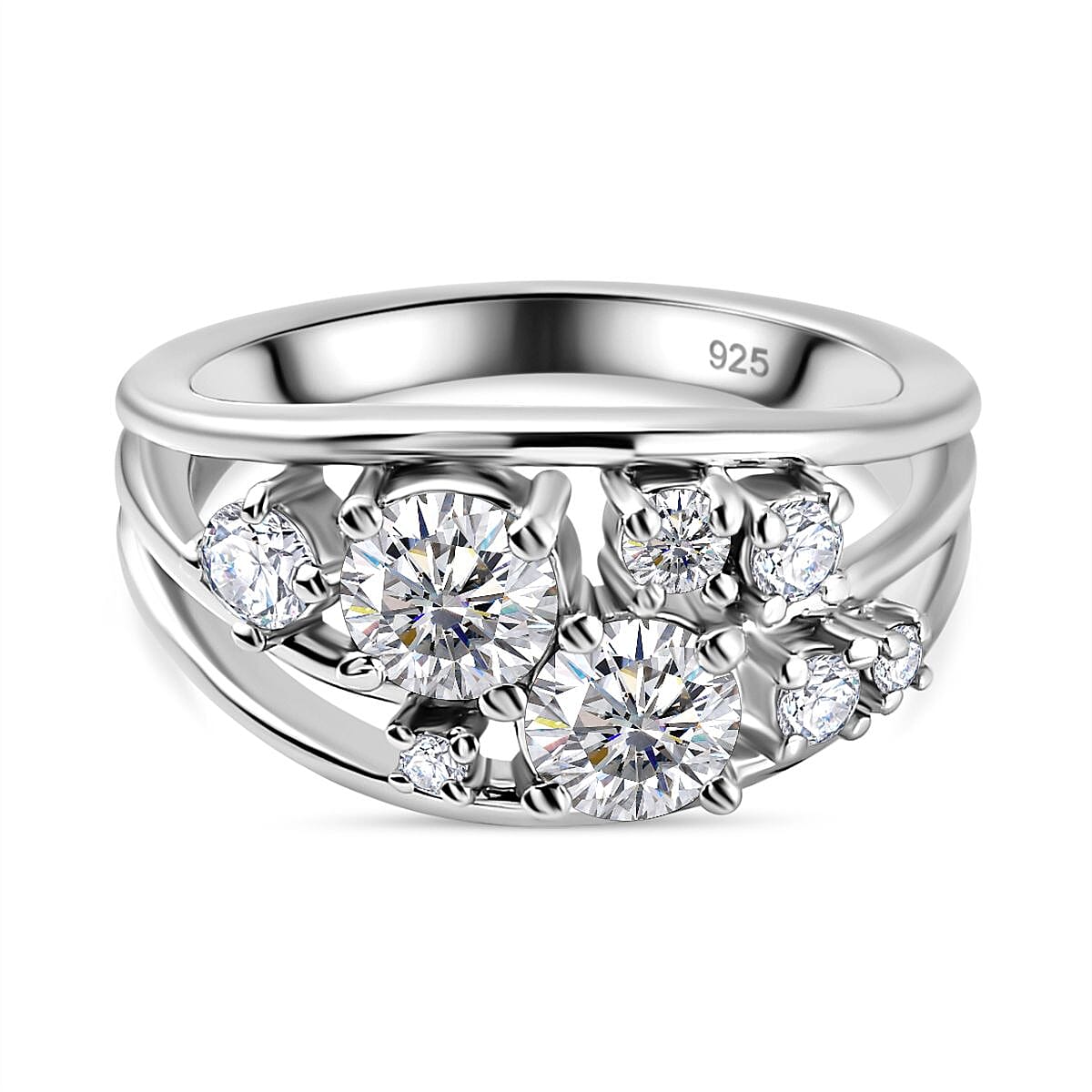 Designer Inspired - Moissanite Bubble Ring in Platinum Overlay Sterling Silver 1.34 Ct. 7678871 0