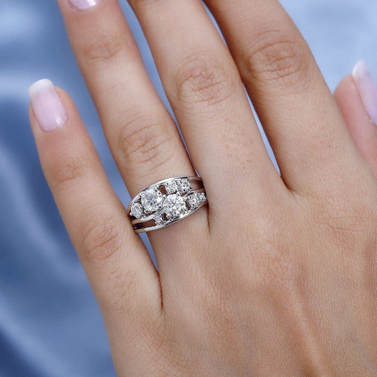 Designer Inspired - Moissanite Bubble Ring in Platinum Overlay Sterling Silver 1.34 Ct. 7678871 2