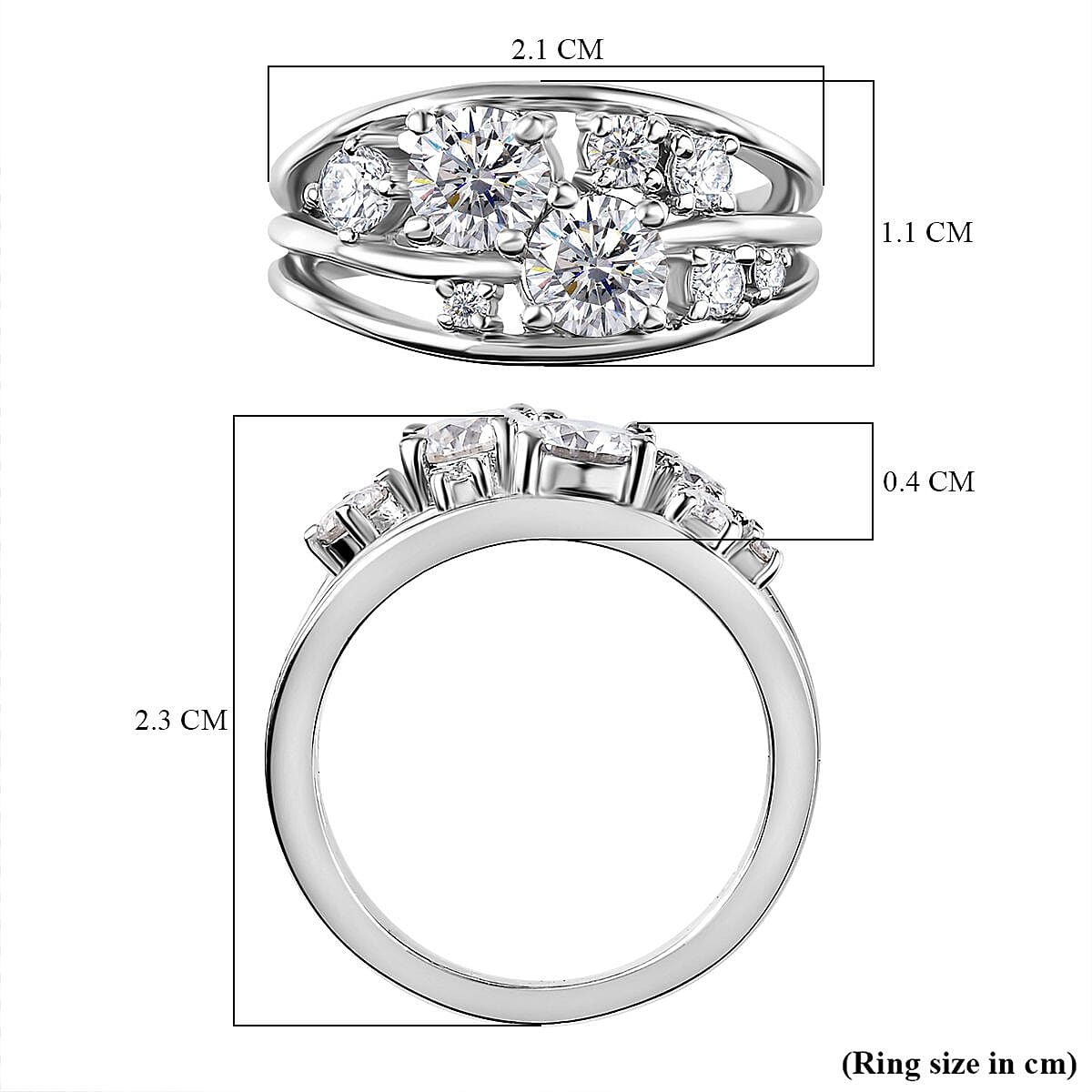 Designer Inspired - Moissanite Bubble Ring in Platinum Overlay Sterling Silver 1.34 Ct. 7678871 5