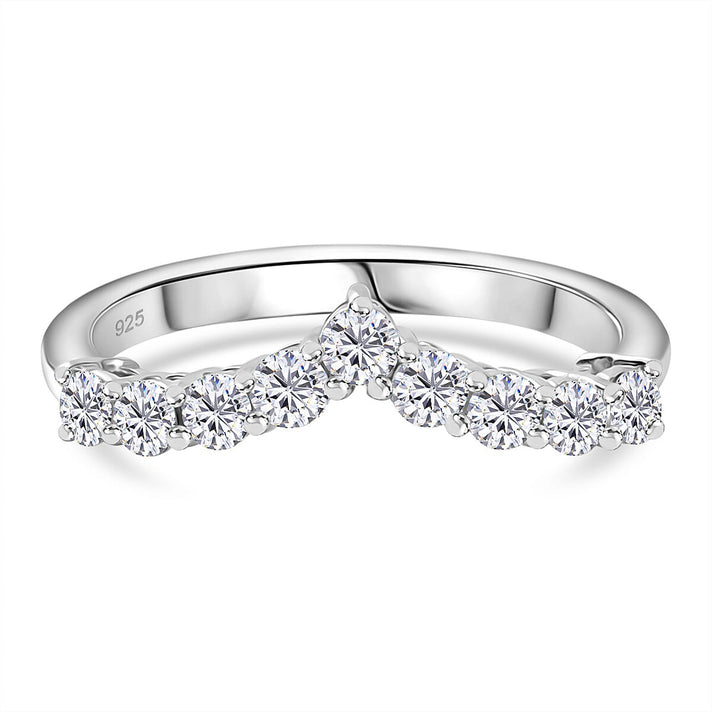 Moissanite Wishbone Ring in Platinum Overlay Sterling Silver 8522633 1